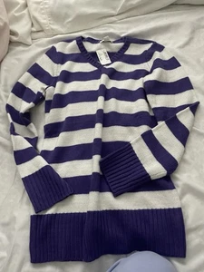 NWT Children’s Place Big Girl’s XL (14) V Neck Purple And White Striped Sweater - Picture 1 of 3