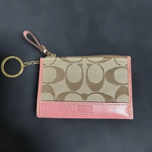 Coach rosa Canvas Leder Münze Karte Schlüsselanhänger Anhänger gebraucht - Bild 1 von 8