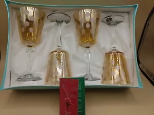 Set 4 bicchieri da vino Cristalleria Fumo colore oro con motivo a punti nuovi con scatola - Foto 1 di 11