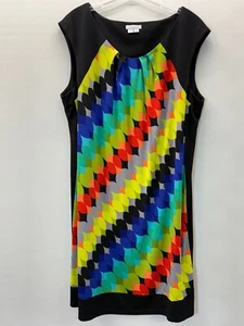 London Times Woman Size 18W Knee-Length Shift Dress Colorful Geometric Stretch - Picture 1 of 8