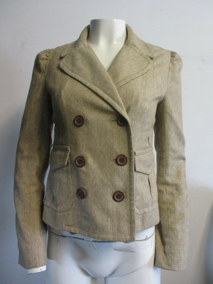 MARC JACOBS желтовато-коричневый хлопок шерсти твидовый двойной грудью куртка blazer sz 6 - Изображение 1 из 4