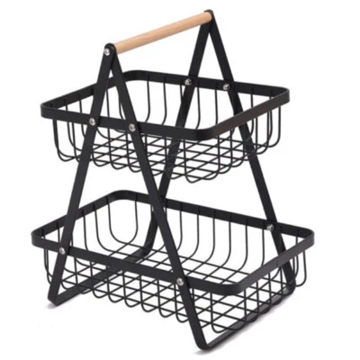 Obstkorb Gemüsekorb 2 Etagen Metallkorb Aufbewahrungskorb schwarz 27x17,5x33cm - Bild 1 von 4