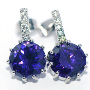 Fashion Purple Crystal Drop Earrings Stud Earrings for Womens Silver Jewelry 
