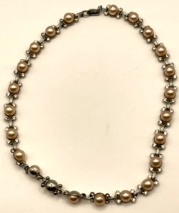 Vintage Collar Necklace Pink Pearl Rhinestone Choker Wedding Bridal Jewelry - Picture 1 of 5