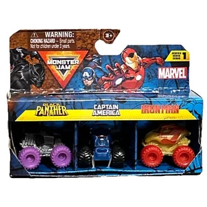 2024 Marvel Monster Jam MINI 3 pack Series 1 Panther Captain America Iron Man - Picture 1 of 6
