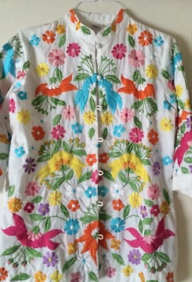 Chaqueta años 60~Blusa túnica larga~Hippie floral bordada~Cuello mandarín~Talla ML Foto 1 de 4