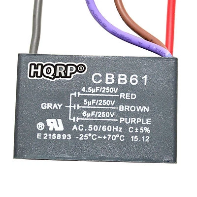 HQRP Capacitor for Hampton Bay Ceiling Fan 4.5uf+5uf+6uf 4-Wire CBB61 Replacement