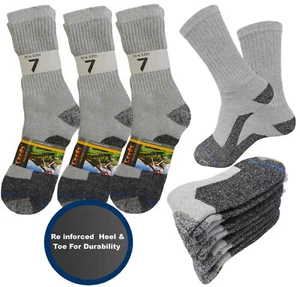 4-8-12 Pairs MEN'S CREW SOCKS COTTON SOCKS REINFORCED GRAY HEAVY SOCKS 10-13 - Picture 1 of 9