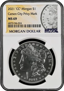 2021 'CC' Morgan $1 Carson City Privy Mark NGC MS69 - Picture 1 of 2