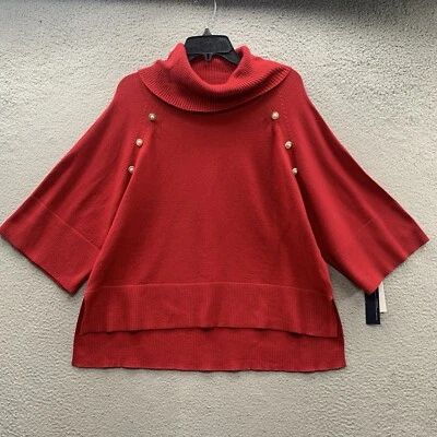 Suéter Adrienne Vittadini Top Mujer L Rojo Capucha Cuello Pullover Manga Acampanada 3/4 Foto 1 de 4