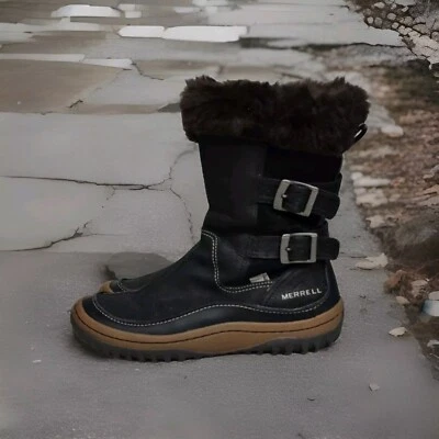 Bota de Invierno MERRELL Decora Chant WP Para Mujer Talla 10 Cuero Negro Doble Hebilla  Foto 1 de 4