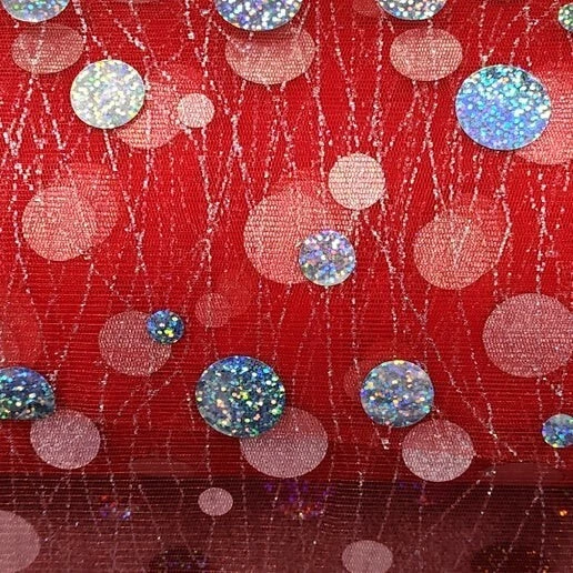 Beautiful Tulle Red/Silver 58" Bridal/Fashion Fabric by the Yard - Image 1 of 1