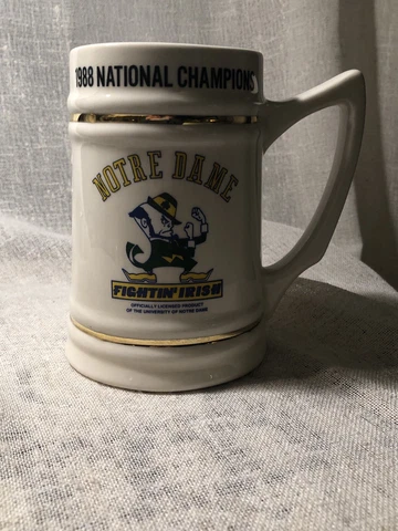 Notre Dame University Fightin' Irish Beer Stein Mug 1988 National Champions 12-0 Cover