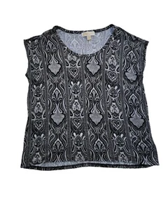 Michael Kors Damen ärmelloses schwarz weiß gemustertes Stretch Top Größe L - Bild 1 von 6