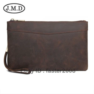 Bolso sin asas 100 % real de cuero de caballo loco para hombres de negocios retro RFID de cuero de vaca - Imagen 1 de 12