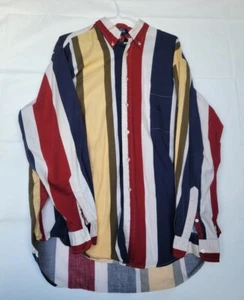 Nautica Shirt Mens Large Vintage Striped Color Block Vertical Stripe 90s blue - Picture 1 of 4