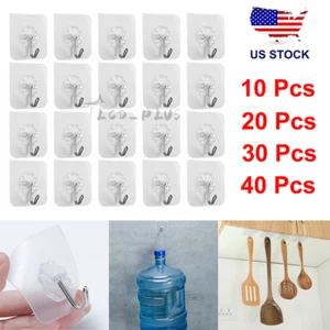 10/20/30/40 Pcs Adhesive Sticky Hooks Heavy Duty Wall Seamless Hooks Hangers US - Picture 1 of 15