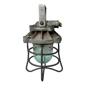Vintage Industrial Hanging Light Bulkhead Caged Aluminium Glass Project GEC - Picture 1 of 14