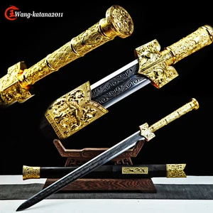 Espada afilada recta de doble filo dragón chino que lucha contra la dinastía Han" de oro 33 - Imagen 1 de 12