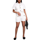 Women Fashion Short Sleeve Button Up Shirt & Shorts Summer Casual 2-Piece Set