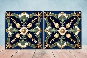 Azulejos de pared de cerámica victoriana - Juego de 2 azulejos de cerámica para salpicadero de cocina para baño - Imagen 1 de 3
