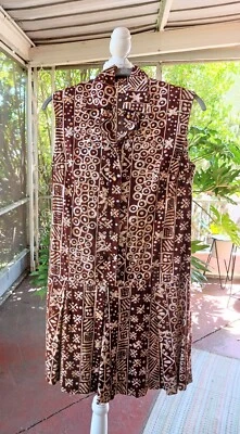 Vintage 1960's Hawaiian Brown Cream Romper Dress Culotte Shorts Sleeveless S - Image 1 of 4
