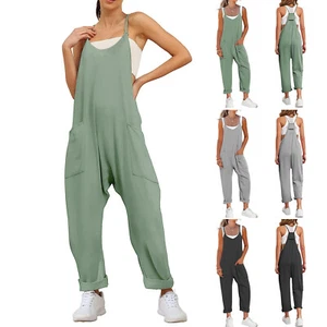 Lockere lässige Baggy ärmellose Damen-Jumpsuits verstellbare Spaghettiträger Hose - Bild 1 von 25