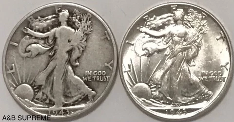 (2) Walking Liberty Half Dollar Circulated & Au-Bu Uncirculated 90% Silver Cover