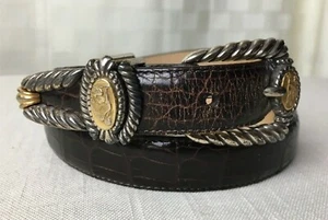 "Cinturón de cuero marrón de la colección del Museo Brighton esfinge y Pegaso talla S 28" - Imagen 1 de 12