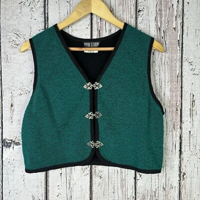 Colete Cropped Vintage Byer Studio California Boucle Verde Selva Preto Tamanho 10 - Imagem 1 de 4