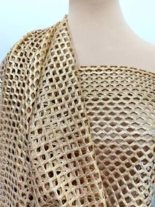 METALLIC GOLD BIG HOLE MESH . ..4 WAYS STRETCH..58".. COSTUME, DANCE, SWIMWEAR - Picture 1 of 1