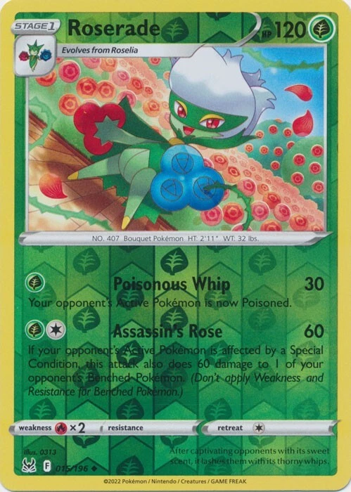 Reverse Holo Roserade 015/196 Uncommon  Lost Origin Pokemon TCG - Image 1 of 1