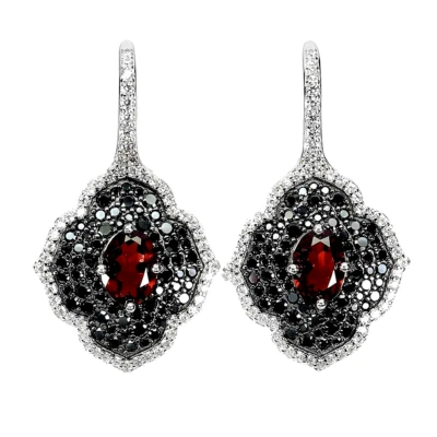 PENDIENTES DE ESPINELA NEGRA Y GRANATE MOZAMBIQUE NATURAL CON CIRCONITA BLANCA PLATA DE LEY 925 Foto 1 de 3