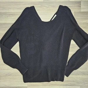 Loft Womens Black Sweater Twist Plunge Back Knit Size Large - Picture 1 of 9