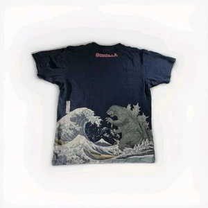 Camiseta Godzilla x Toho Co Japonesa Kanagawa Gran Ola Ukiyo-e Parodia Azul XL - Imagen 1 de 11