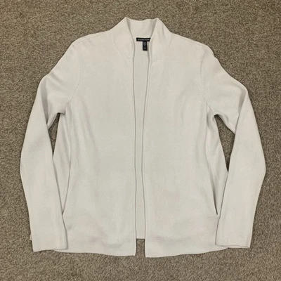 Eileen Fisher Womens XS Cream Silk Blend Open Front Draped Pockets Minimalist - Image 1 of 4