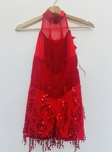 Costume da ballo Kelle rosso frange/paillettes pantaloncini 1 pezzo bambina XLC pattinaggio artistico - Foto 1 di 10