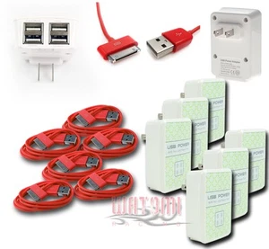 6X 4 USB PORT WALL ADAPTER+10FT CABLE POWER CHARGER RED FOR IPHONE 4S IPOD IPAD - Photo 1/1