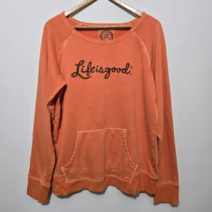 Life Is Good Damen Sweatshirt Gr. L Orange Kängurutasche Relaxed Grunge Freizeit - Bild 1 von 10