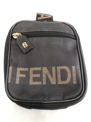 FENDI Black Woven Logo Pouch / Accessory Case with Leather Trim - Image 1 of 4