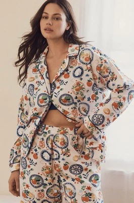 By Anthropologie Cloud Flannel Pajama Top  100% Cotton Orange Motive Size M - Image 1 of 4