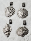4 Pc. Table Cloth Weights Heavy Solid Table Clips Silver Tone Seashell