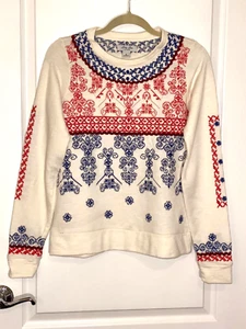 Off White rot blau BESTICKT LUCKY BRAND KNITWEAR Sweatshirt Pullover Small S - Bild 1 von 7