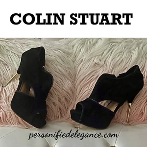 NEW Colin Stuart Faux Suede Cutout Open Toe Gold Stiletto Heels Size 11B $99 - Picture 1 of 21