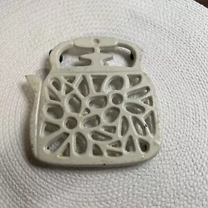 White Cast Iron Tea Kettle Shaped Trivet - Picture 1 of 5