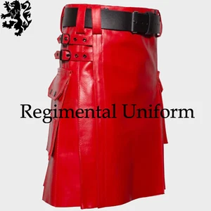 Utility Kilt Fashion Kilt Lovers Pride Kilt Traditional Kilted Red Leather Sale - Bild 1 von 4