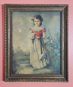 ๐จ Vintage Framed Print "Chums" by Jane Freeman โ Girl with White Kitten Antique - Picture 1 of 2