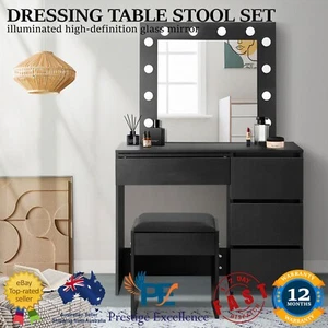 Oikiture Dressing Table Stool Set Makeup Desk Mirror Storage Drawer 12 LED Bulbs - Picture 1 of 12