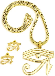  Eye Of Ra New Necklace with Earrings Pendant Set 18 Inch Long Egyptian Horus - Picture 1 of 6