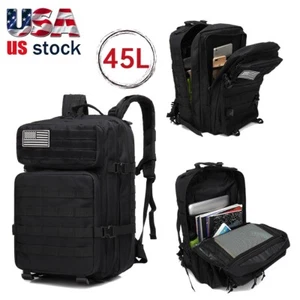 45L Military Tactical Backpacks For Men Women Molle Bag Hiking Rucksack-Black - Picture 1 of 17